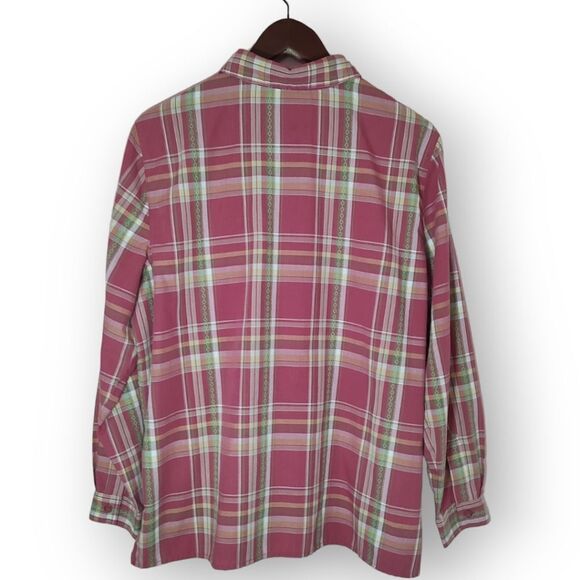 Alfred Dunner Pink Plaid Floral Embroidered Beaded Button Down Long Sleeve 16 - Picture 3 of 9